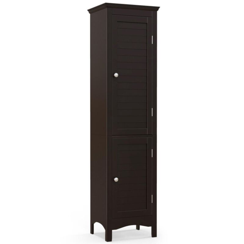 Hivvago Tall Bathroom Floor Cabinet with Shutter Doors and Adjustable Shelf