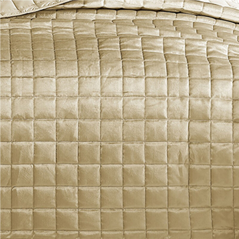 3 Piece Queen Size Coverlet Set with Stitched Square Pattern, Gold-Benzara