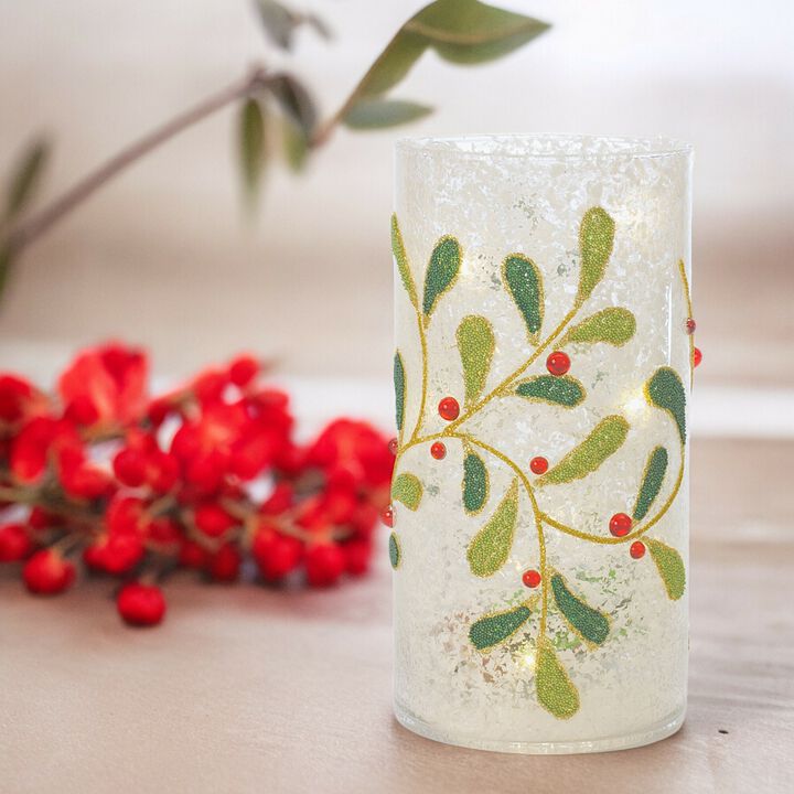 Set of 2 Beaded Glass Mistletoe Candle Holders – Elegant Holiday Candle Display