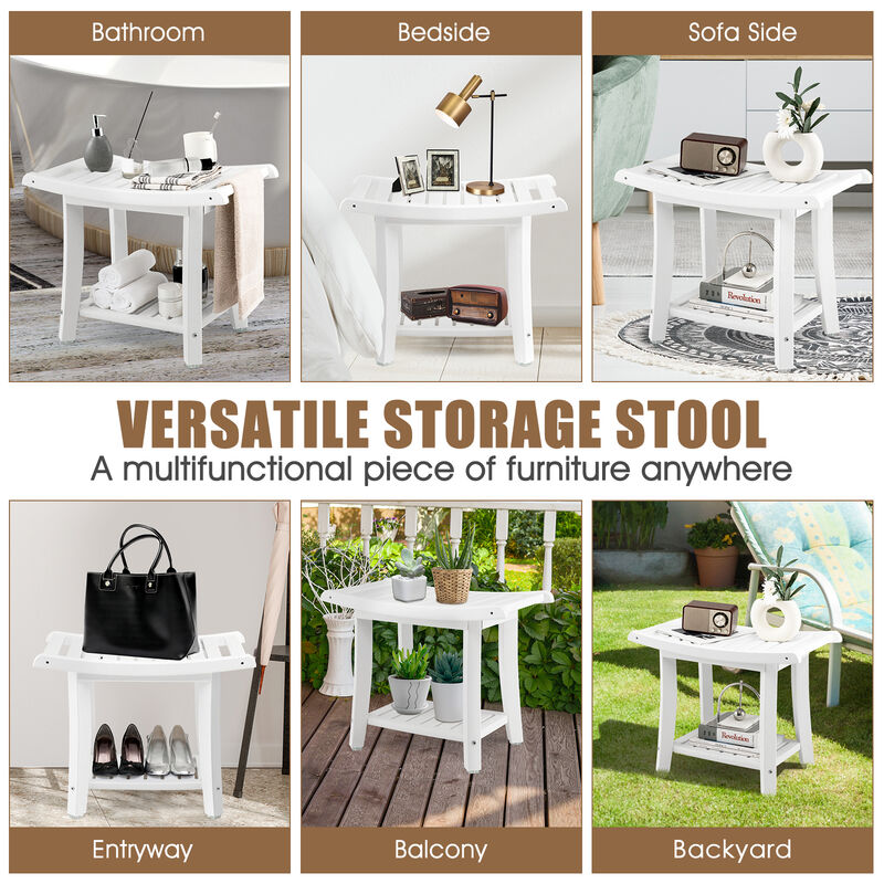 Heavy Duty Waterproof Bath Stool with Curved Seat and Storage Shelf