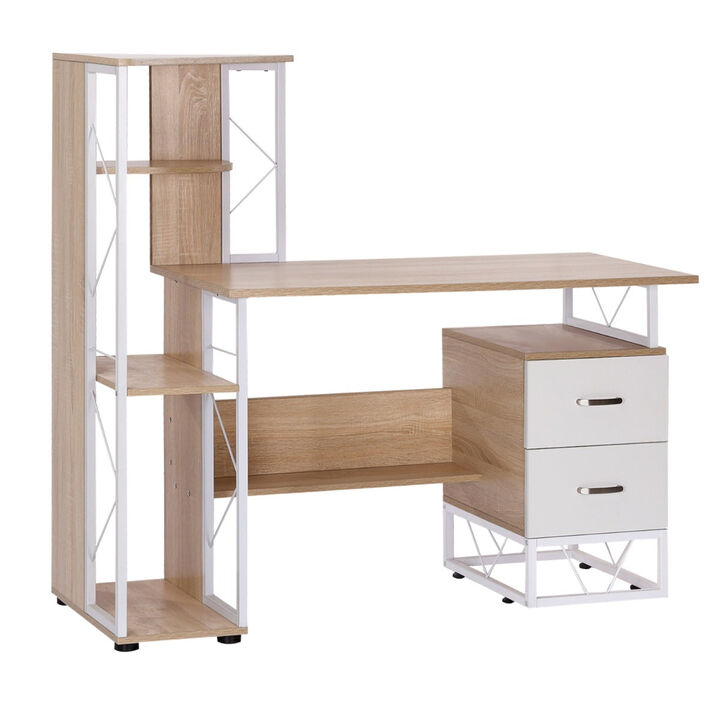 Multitasking Desk: 52" White Computer Workstation with Storage Tower