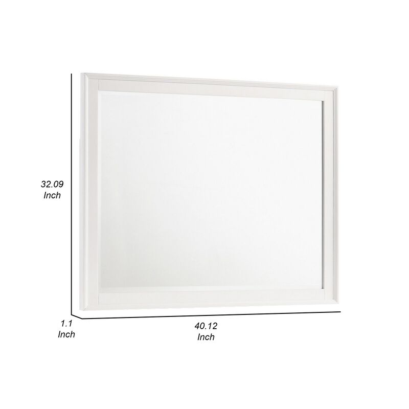 Zavi 32 x 40 Dresser Mirror, Rectangular Shape, Tempered Glass, White - Benzara