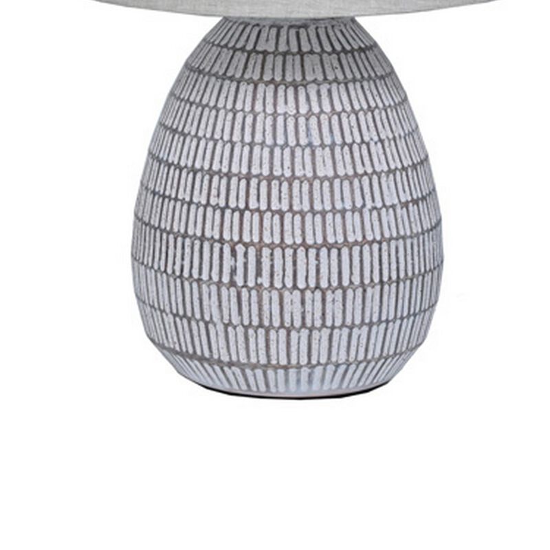 Gyen 29 Inch Table Lamp, Antique White Pattern Pot Base, Gray Empire Shade - Benzara