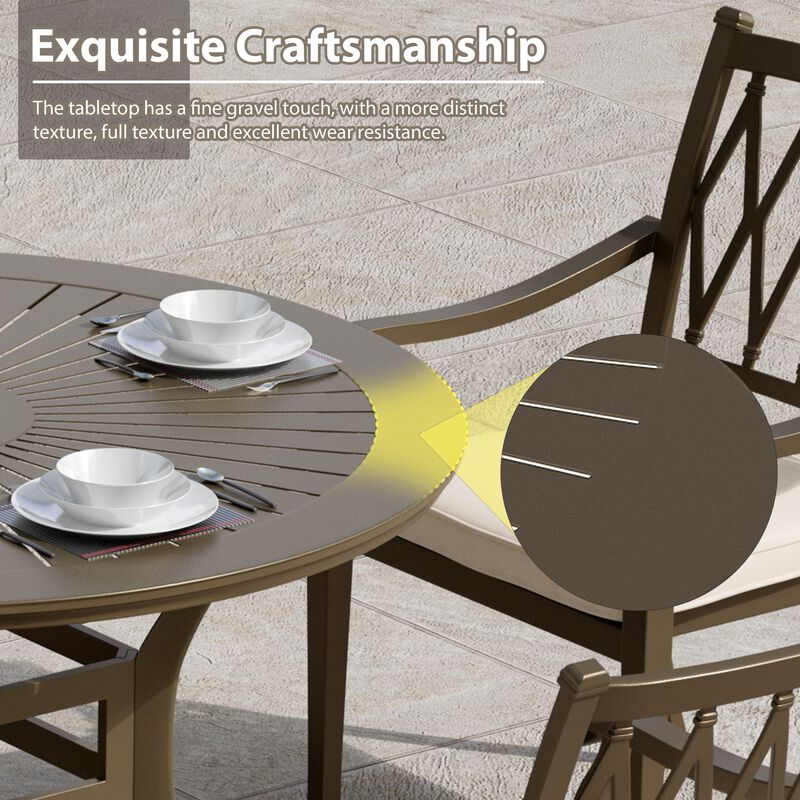 Mondawe 48" Powder Coated Round Cast Aluminum Outdoor Dining Table with 2.1 inch Umbrella Hole