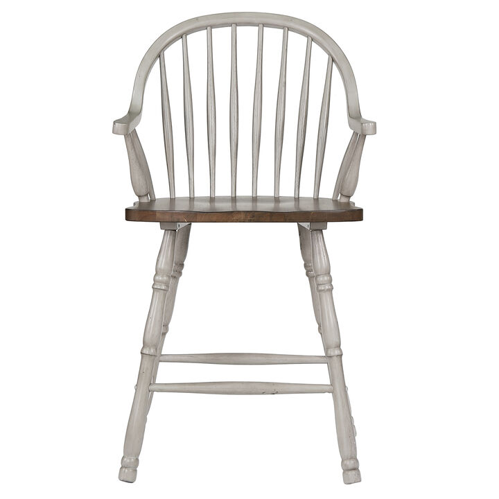 Country Grove 41 in. Distressed Light Gray and Nutmeg Brown High Back Wood Frame 24 in. Bar Stool (Set of 2)