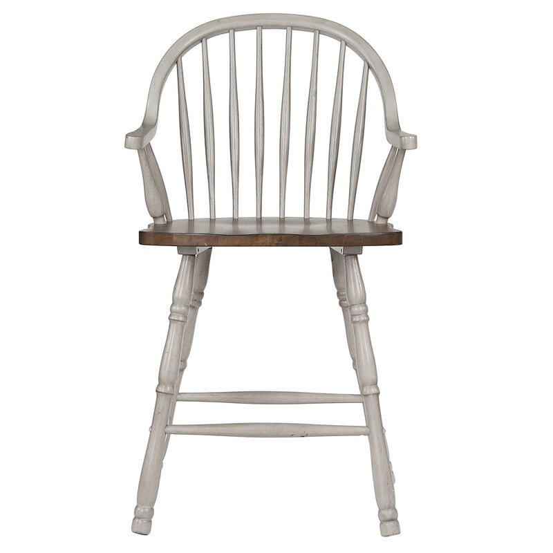 Country Grove 41 in. Distressed Light Gray and Nutmeg Brown High Back Wood Frame 24 in. Bar Stool (Set of 2)