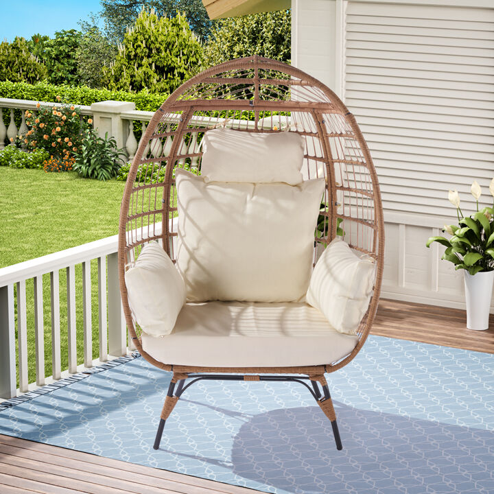440lb Capacity Beige Wicker Egg Chair - Indoor/Outdoor