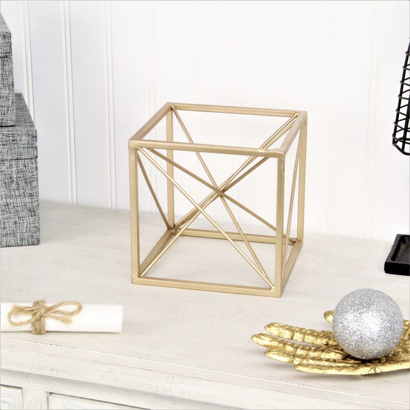 Emel Abstract Patterned Golden Cube Decor - Small