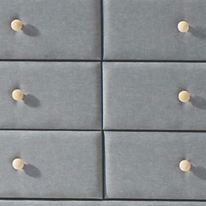 Transitional Style Wood and Fabric Upholstery Dresser with 6 Drawers, Gray-Benzara