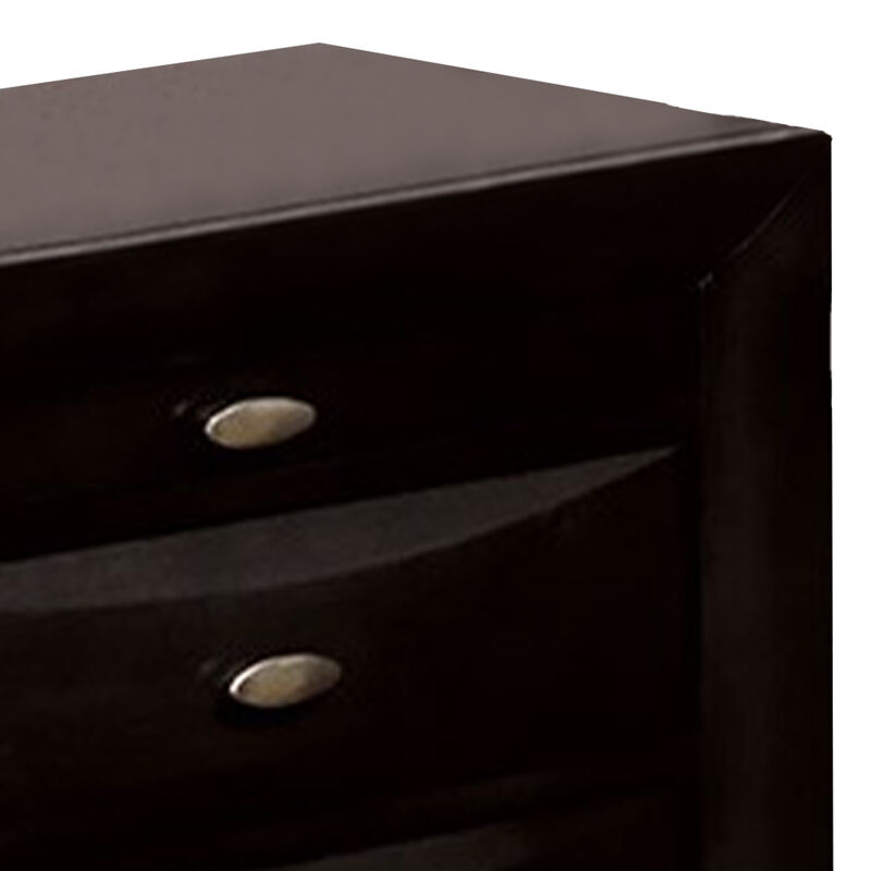 Simo Nightstand, Spacious Top, Metal Knobs, 3 Drawers, Black Solid Wood