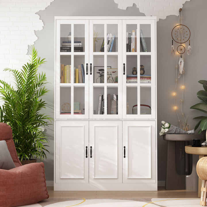 White Wood 47.2 in. W Buffet and Hutch Kitchen Cabinet with Glass Doors ( 47.2 in. W x 15.7 in. D x 78.7 in. H)