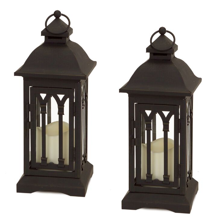 Set of 2 Lanterns with 3"x3" LED Candles for Indoor and Outdoor Decor