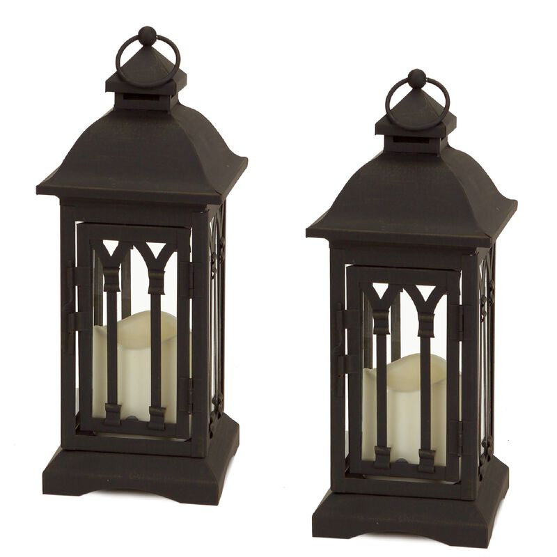 Set of 2 Lanterns with 3"x3" LED Candles for Indoor and Outdoor Decor