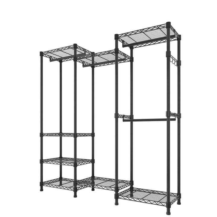 Freestanding Metal Clothes Rack with Shelves and Fabric Drawer Organizer