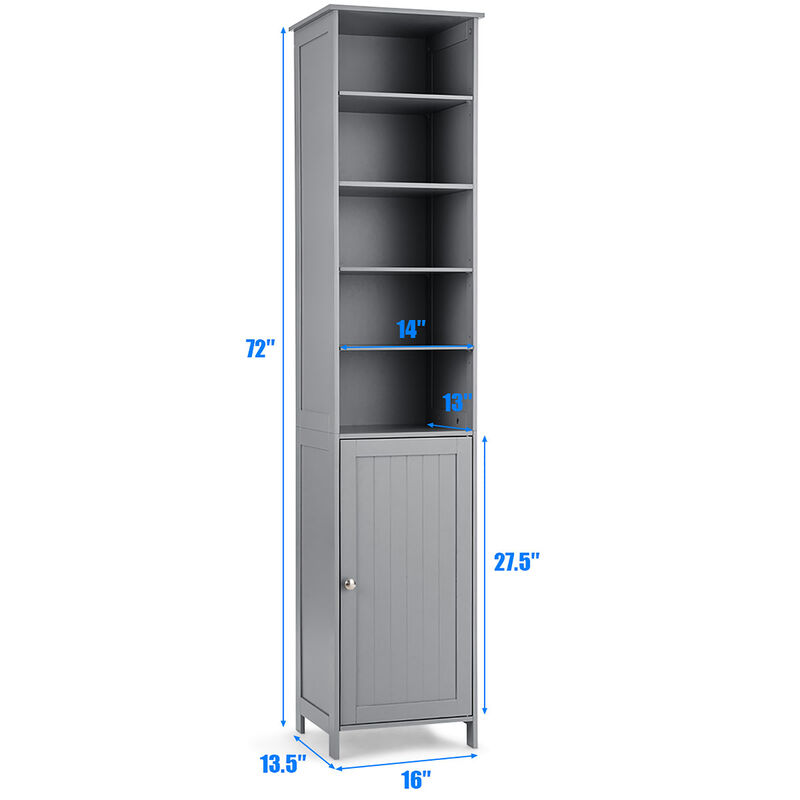 Costway 72''H Bathroom Tall Floor Storage Cabinet Shelving Display Grey