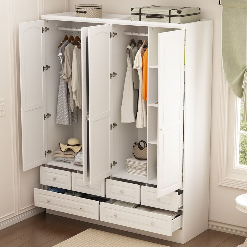 FUFU&GAGA Large Wardrobe with Mirrored Doors and Six Drawers – Stylish and Functional Storage Solution (63" W x 19.7" D x 78.7" H),White