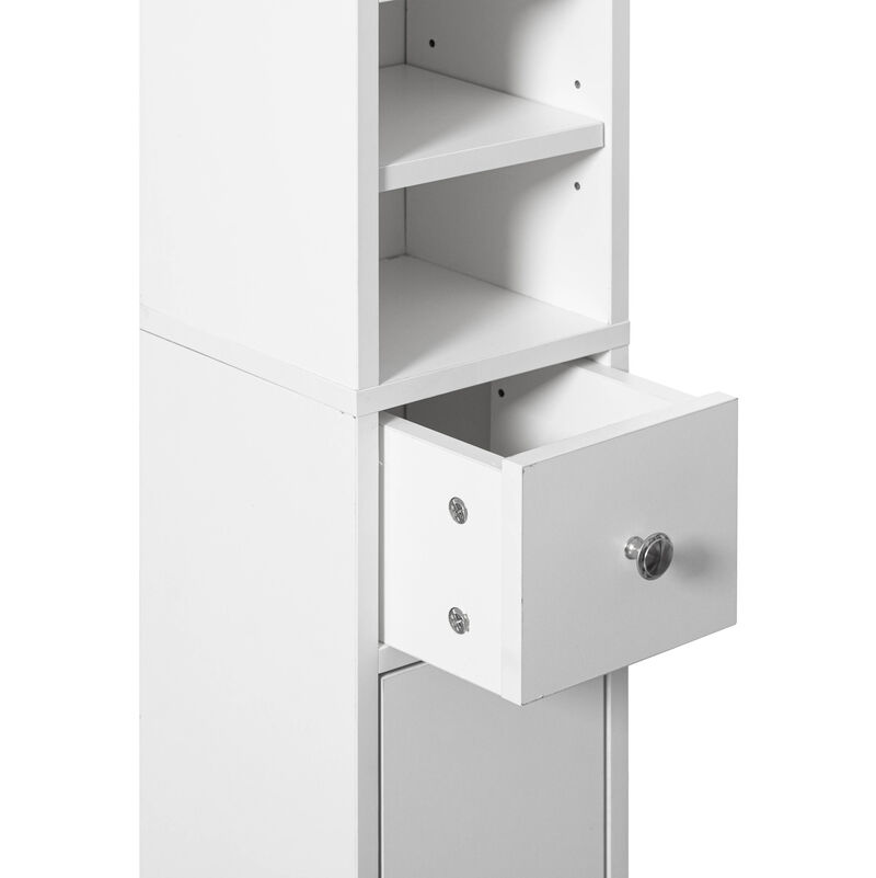 72 Inches Narrow, Tall and Space Saving Multi-Purpose Freestanding White Linen Tower - Ideal as Bathroom Organizer, Toilet Paper Cabinet and Kitchen Cabinet