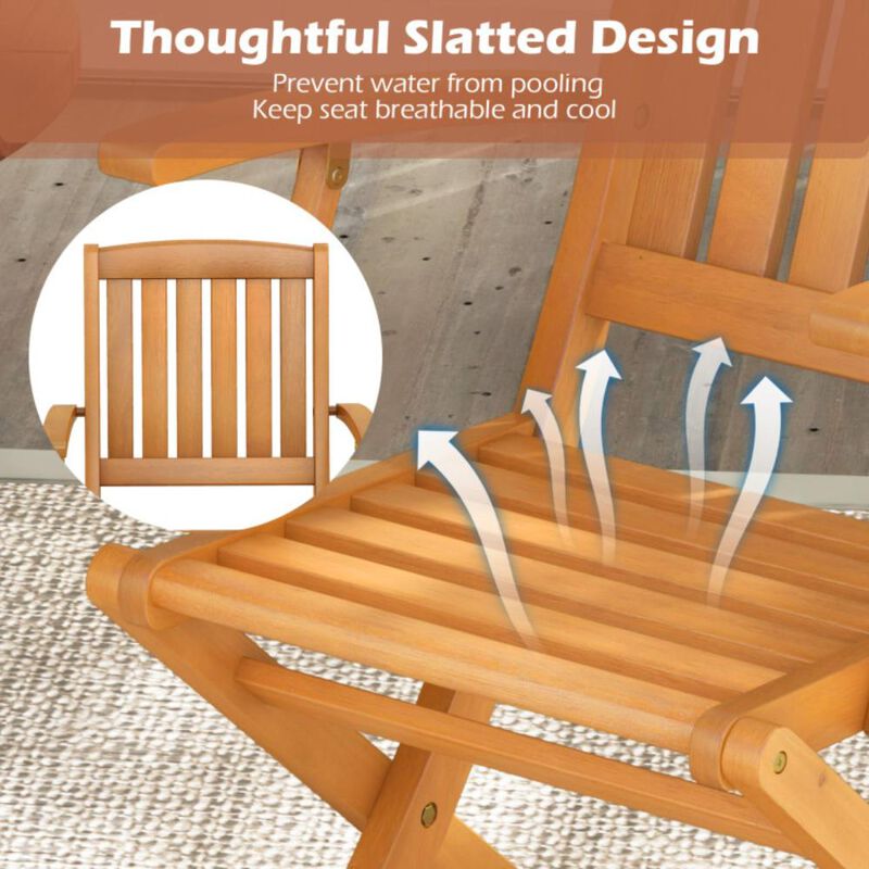 Hivvago Patio Wood Folding Chair Set of 2 with Armrests and Slatted Seat