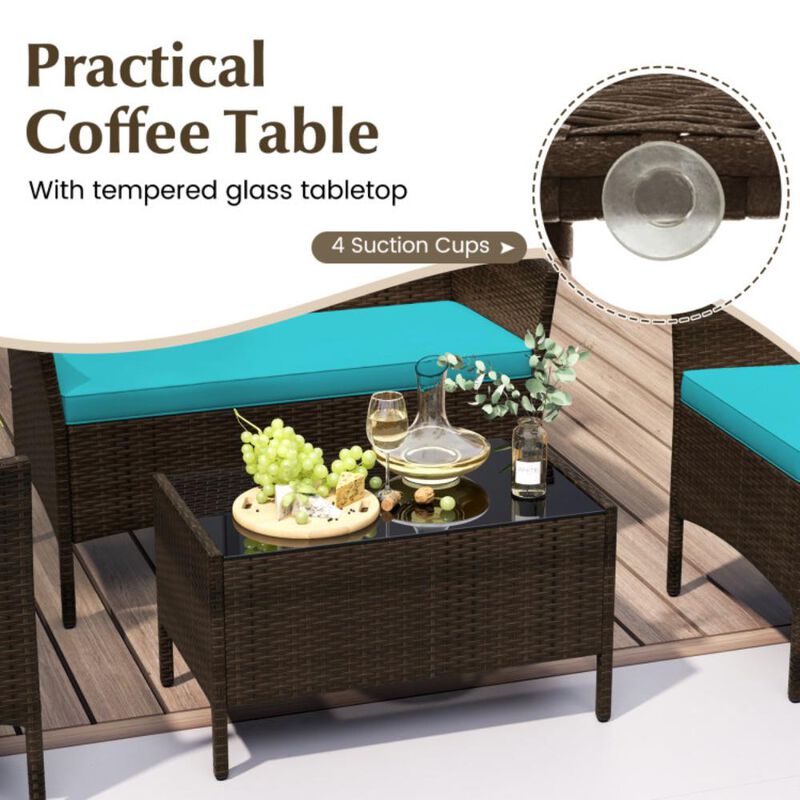 Hivvago 4 Piece Patio Rattan Conversation Set with Cozy Seat Cushions