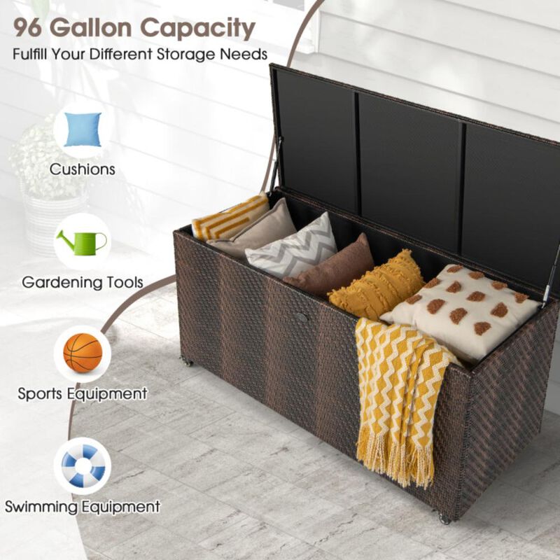 Hivvago 96 Gallon PE Wicker Outdoor Storage Box with 4 Wheels
