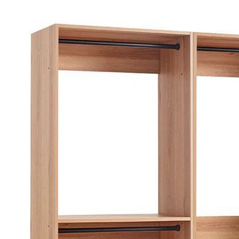 Dee Modular Closet System, 5 Floating Shelves, 2 Drawers, Oak Brown Wood - Benzara