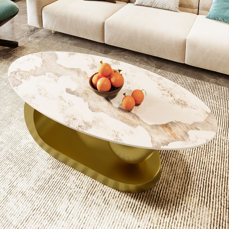 Merax Modern Oval Marble Pattern Coffee Table