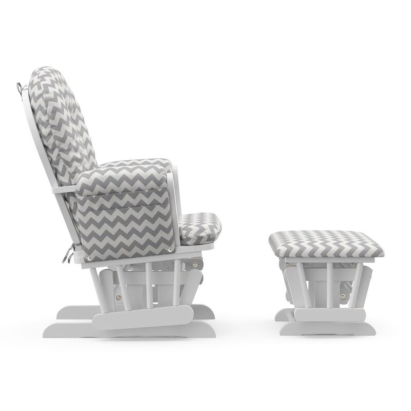 Storkcraft Hoop Glider and Ottoman - White with Gray Chevron