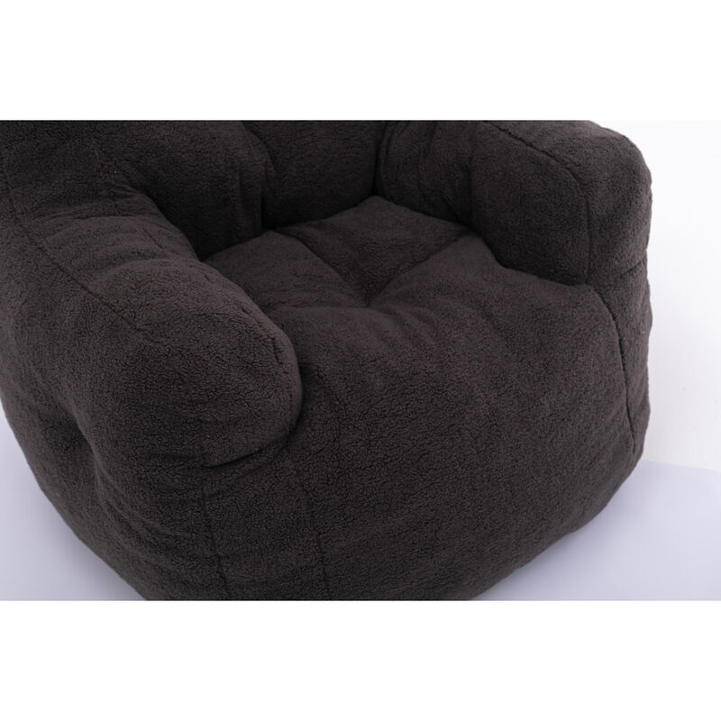 Soft Tufted Foam Bean Bag Chair With Teddy Fabric Dark Gray