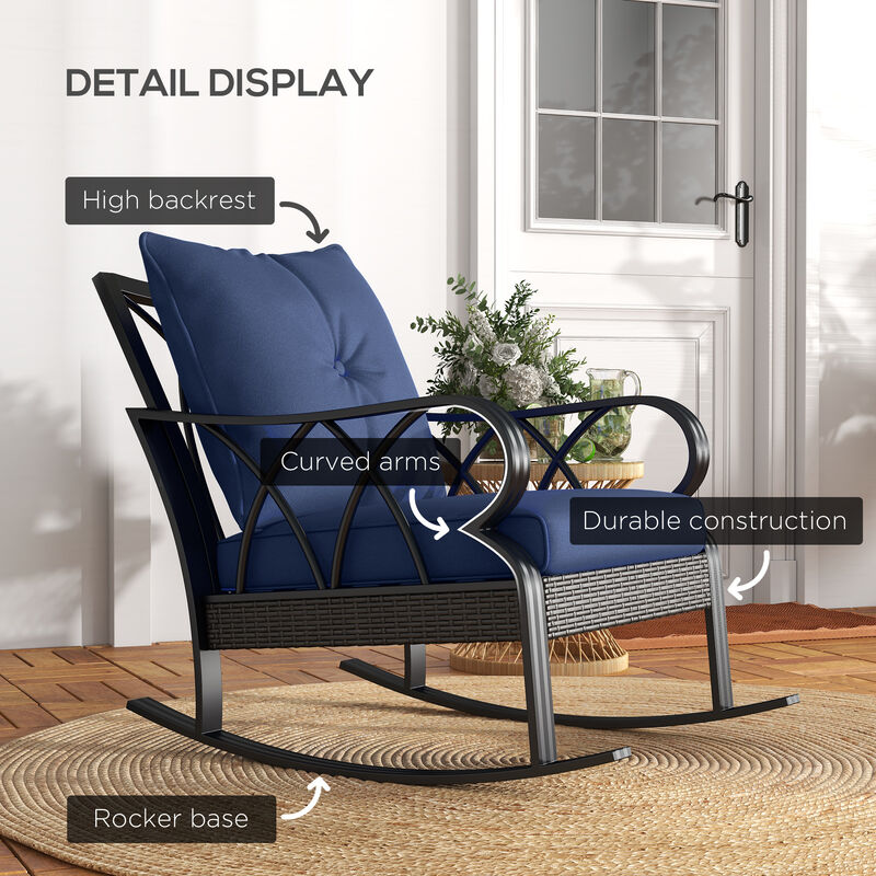 Outdoor 2 PCs Patio Rattan Rock Chairs w/Ergonomic Design, Aluminum Tube, Blue