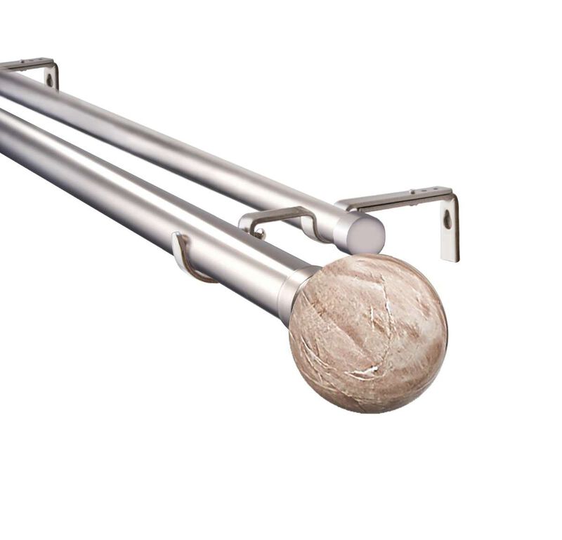 Linen Avenue Tan Travertine Double Window Curtain Rod Set, 66 to 120-Inch, Brushed Nickel