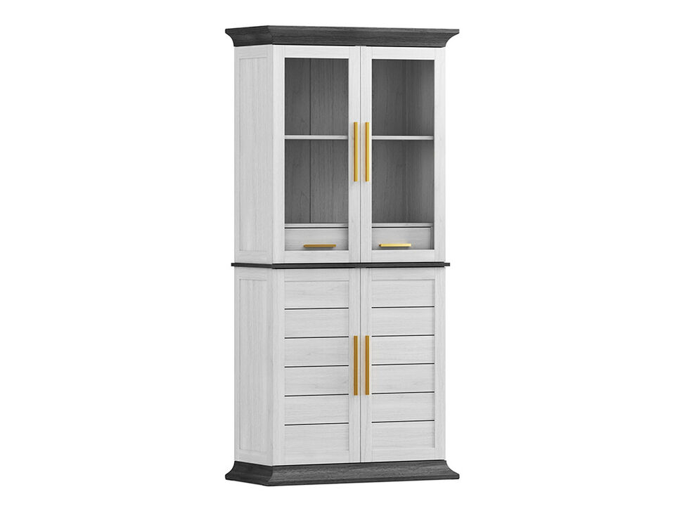 BELLEZE 72" Tall Kitchen Pantry Cabinet, Freestanding Corner Hutch with Storage, Large Storage Cabinet with Doors & Shelves, 2 Built-in Drawers for Kitchen, Dining & Living Room