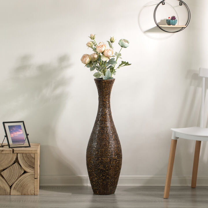 Modern Decorative Brown Textured Design Floor Flower Vase, for Living Room, Entryway or Dining Room, 31 inch