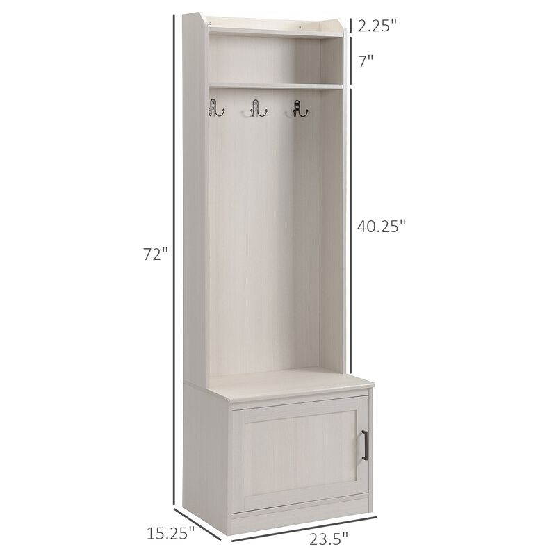 White Rustic Entryway: Hall Tree Bench with Coat Rack & Shoe Storage
