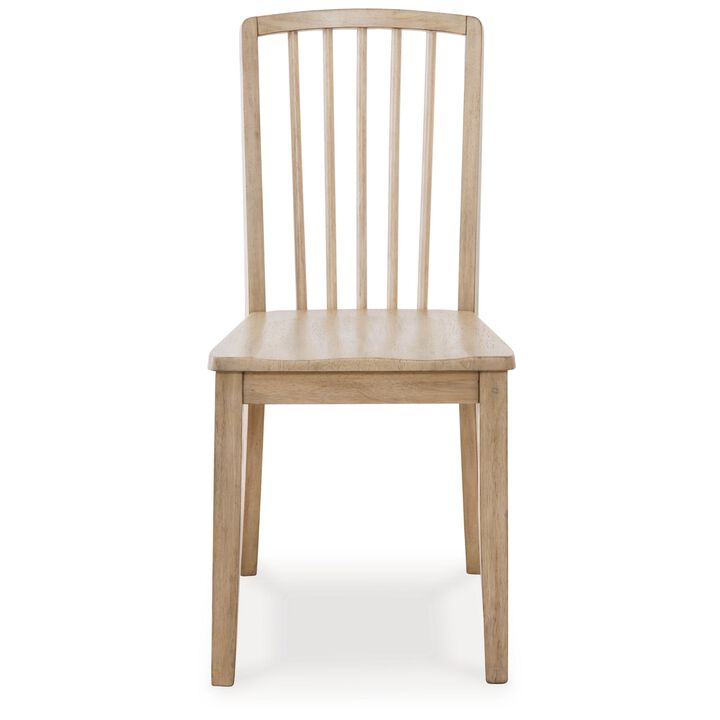 Glim Dining Side Chair Set of 2, Brown Hardwood Seat w Slatted Back - Benzara