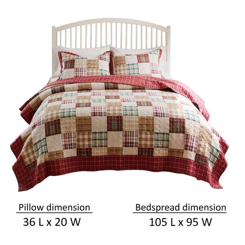 Evi 3pc Cal King Quilt and Pillow Sham Set, Plaid Pattern, Multicolor