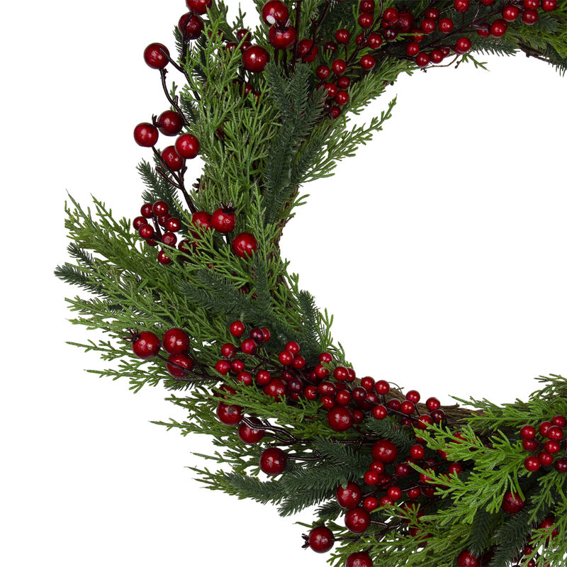 Mixed Pine and Berries Artificial Christmas Wreath - 26 inch  Unlit