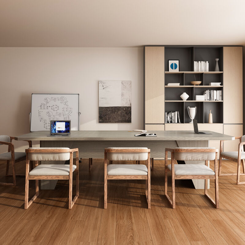 FUFU&GAGA Modern Office Desk with Aesthetic Design, Grey Oak Finish (118.1" W x 47.2" D x 29.53" H), P2 MDF, Grey Oak Color