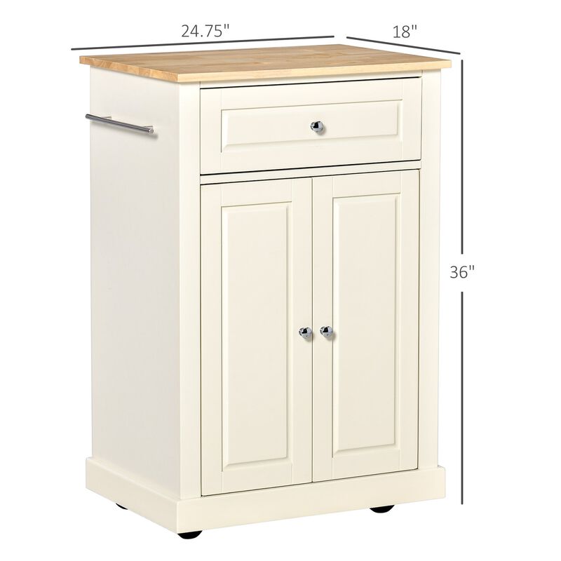 Cream Kitchen Helper: Portable Island Cart with Drawer and Shelf
