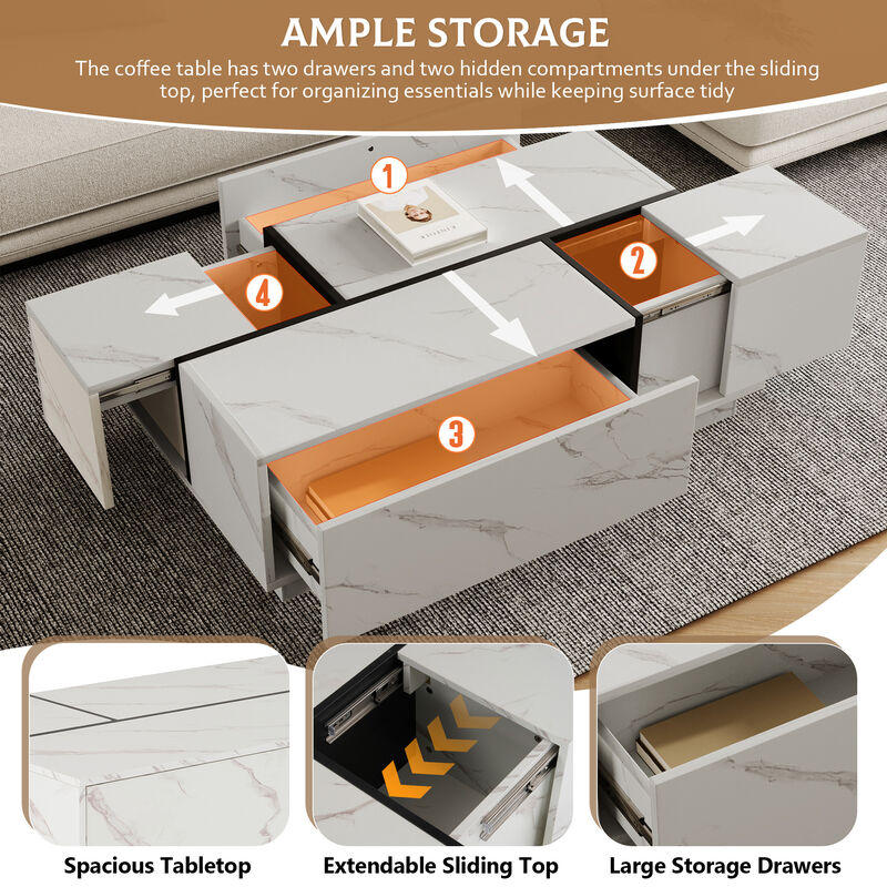 Merax Rectangular Sliding Top Coffee Table with 2 Drawers