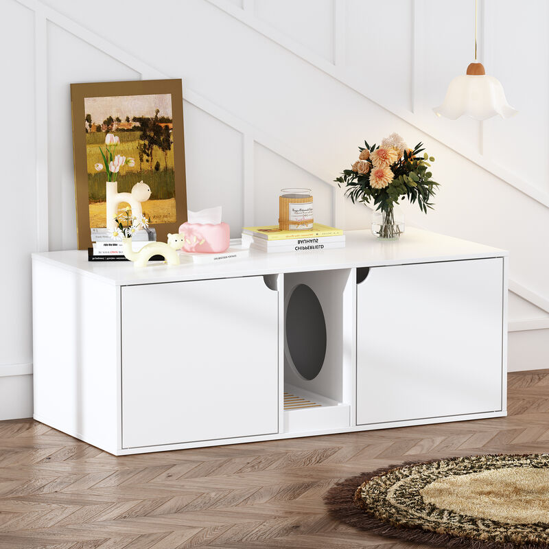 FUFU&GAGA Modern Cat House Furniture, (43.3”W x 16.9”D x 20.5”H), White