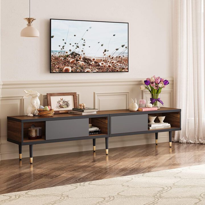 Entertainment Center with Storage,Sliding Doors for 85 inch tv,Walnut