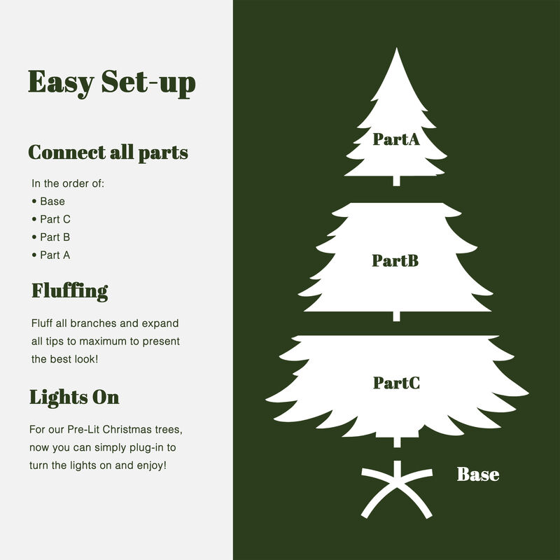 LuxenHome 6Ft Pre-Lit Green Full Artificial Pine Christmas Tree with 8 Light Functions