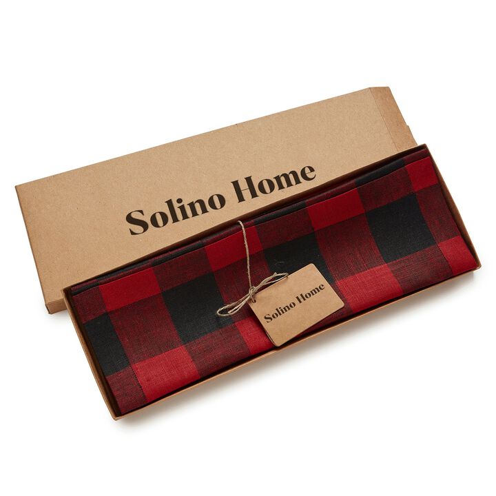 Solino Home 100% Pure Linen 14 x 19 Inch Placemats Set of 4 | Buffalo Check