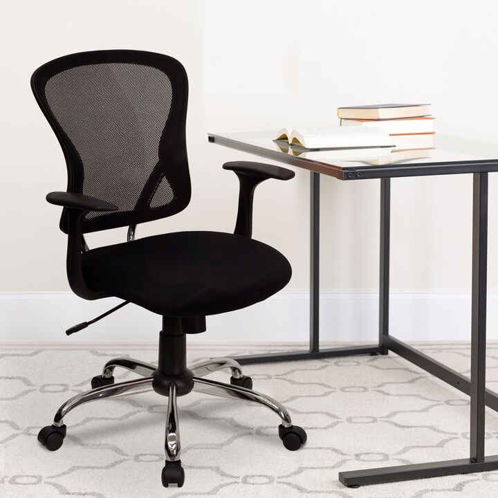 Alfred Mid-Back Blue Mesh Swivel Task Office Chair with Chrome Base and Arms