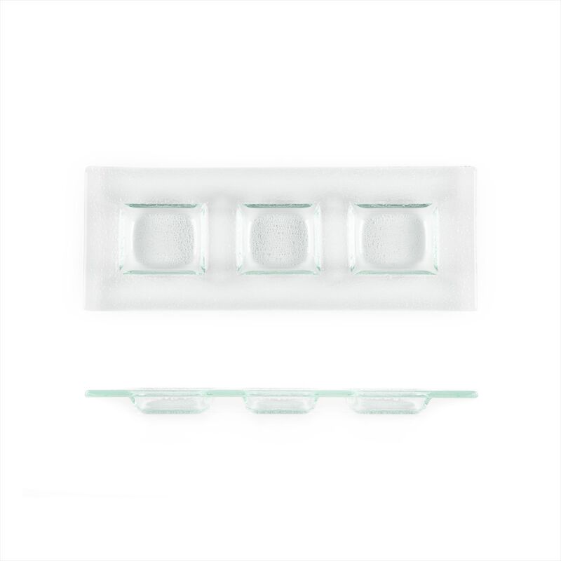 Glass Dinnerware 12.25" x 4" Rectangular Clear Glass Sectional Plate (Set of 2)