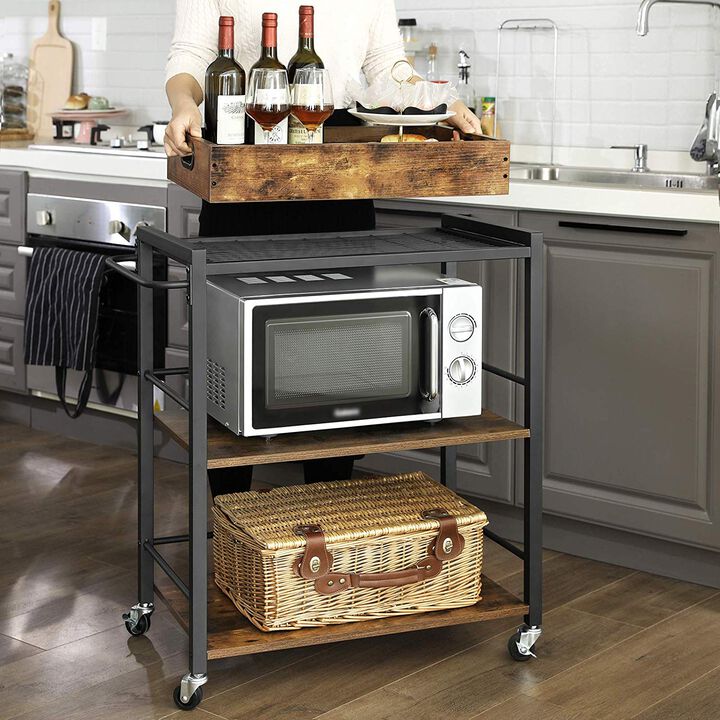 3-Tier Bar Cart with Wheels - Kitchen Serving Cart with Universal Casters, Brakes, and Leveling Feet
