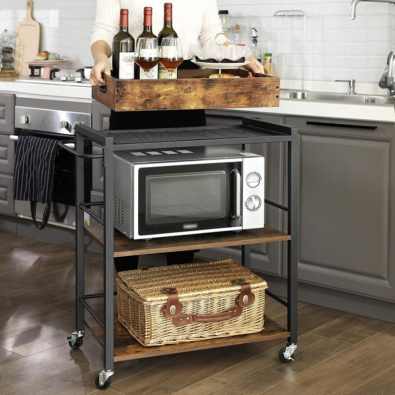3-Tier Bar Cart with Wheels - Kitchen Serving Cart with Universal Casters, Brakes, and Leveling Feet