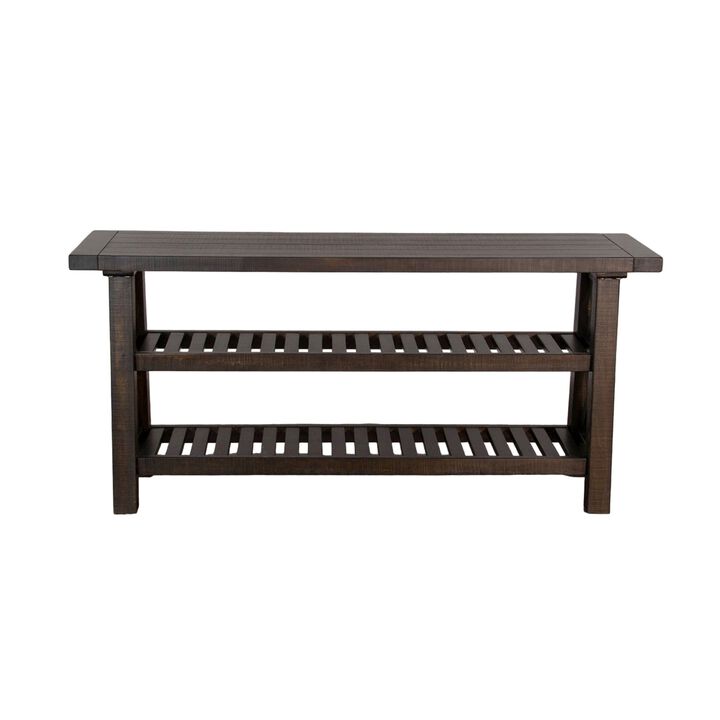 Anva Sofa Table, Dark Brown Mahogany, 2 Shelves, Rectangular 60 Inch - Benzara