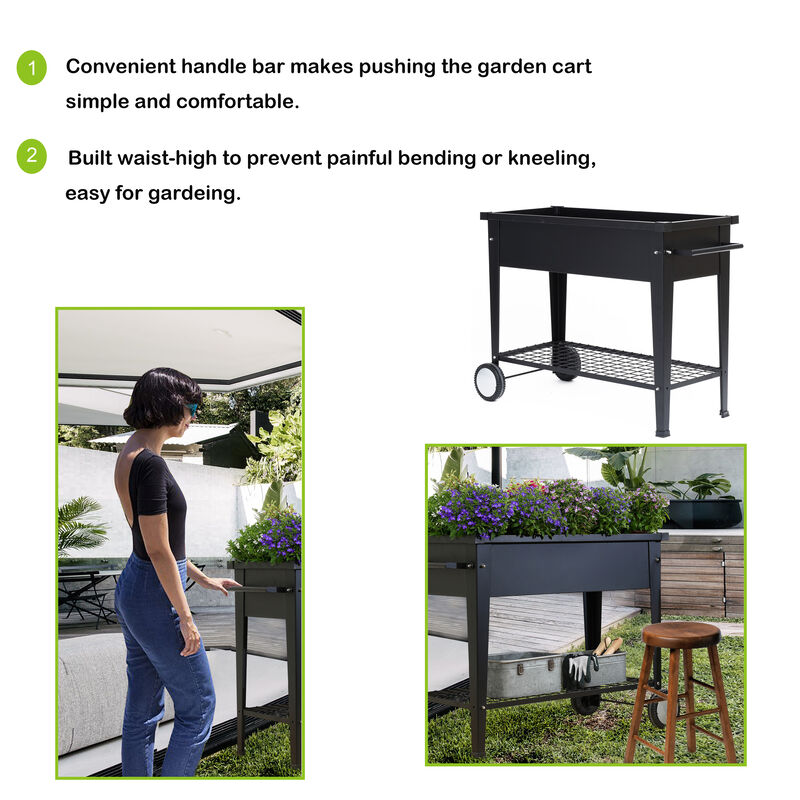 LuxenHome Black Mobile Metal Raised Garden Bed Planter Cart with Legs