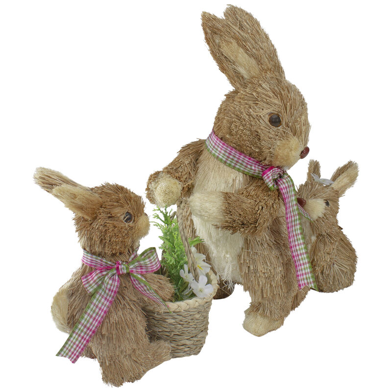 12.5" Sisal Mommy and Baby Bunnies Easter Figure